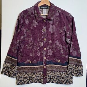 Sag Harbor Vintage Floral Tapestry Button Front Blazer Purple Size 8